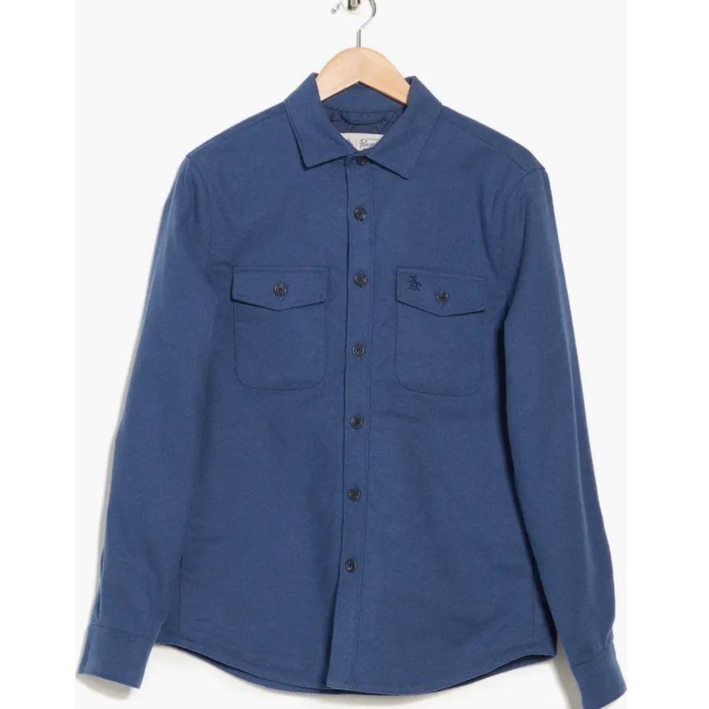 Original Penguin Double Weave Long Sleeve Overshirt Mens Navy Blue S